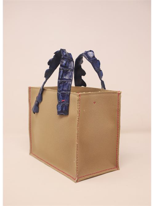 Canvas bag with blue crocodile handles Laboratorio Capri | GRETABABYCAMELCOBALT
